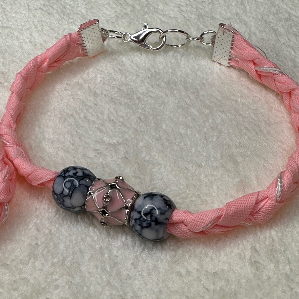 Hand Crafted Charming Pink and Gray Bracelet Set - Picture 6 of 9